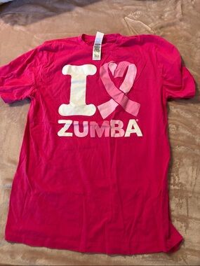 Zumba Fitness  Hot Pink Tee with White & Light Pink Graphic